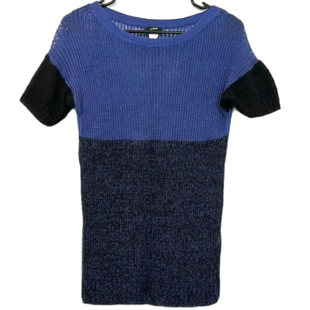 J. Crew Linen Open Knit Shirt Womens Small Short Sleeve Old Money Preppy Blue